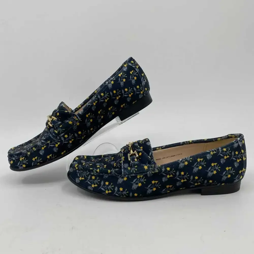 CAbi Blue Yellow Floral Velvet Loafers | Women’s Size 7.5